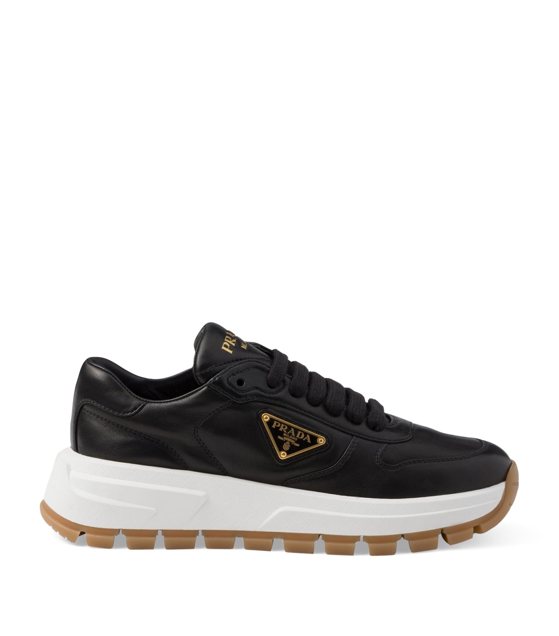Prada Black Leather Triangle Sneakers