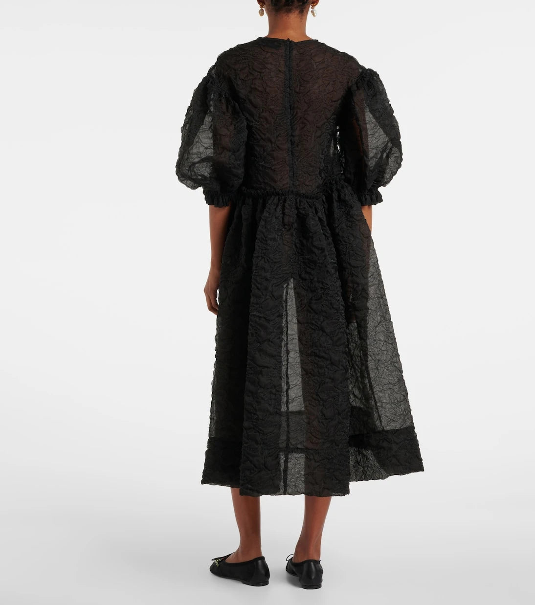 Simone Rocha - فستان ميدي بأكمام منفوخة مزمومة