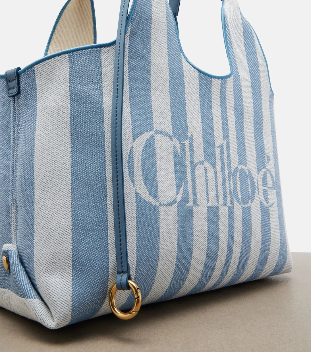 Chloé - Chloé Stripy Large logo canvas tote bag
