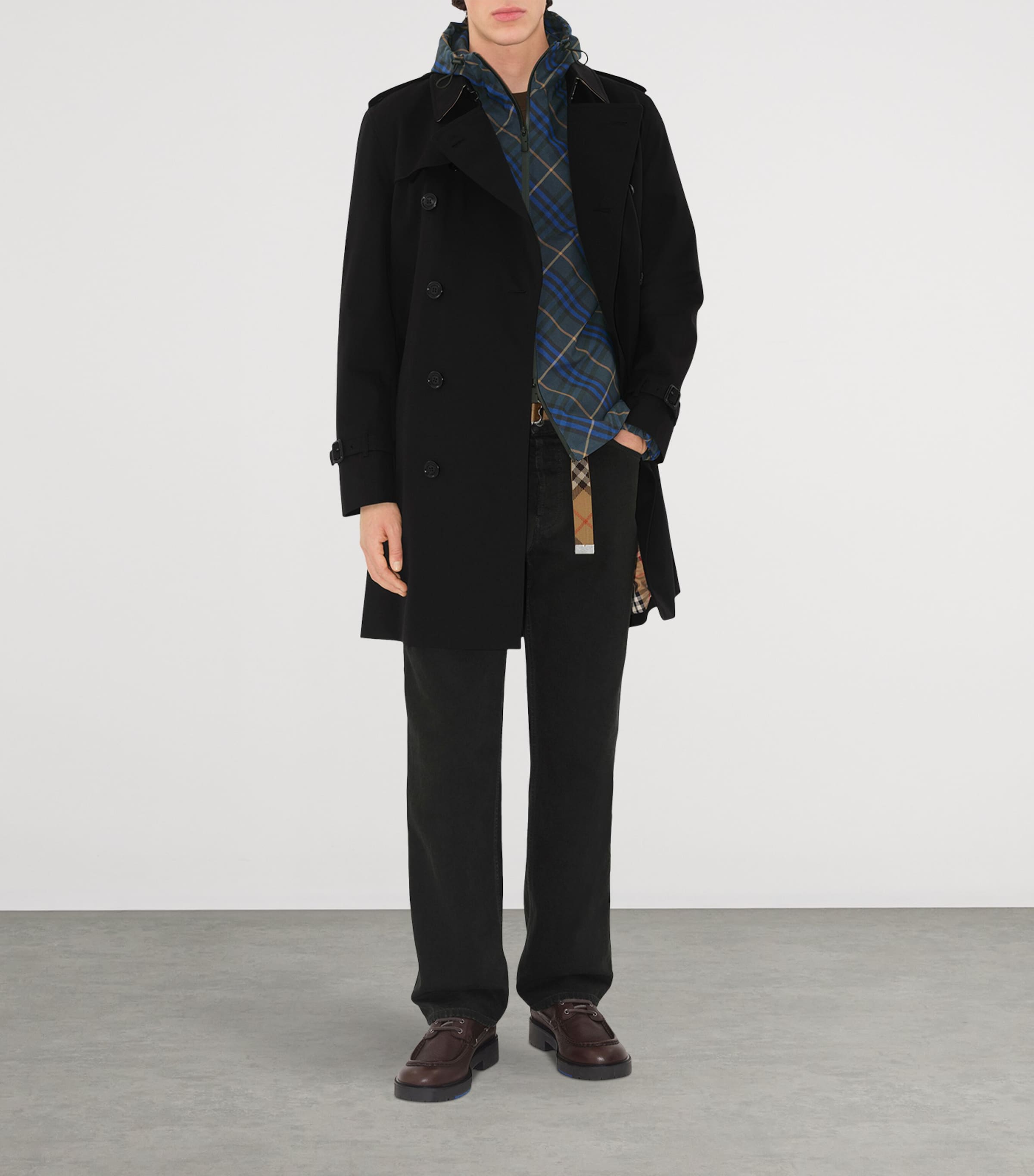 Burberry Black Mid-Length Kensington Heritage Trench Coat