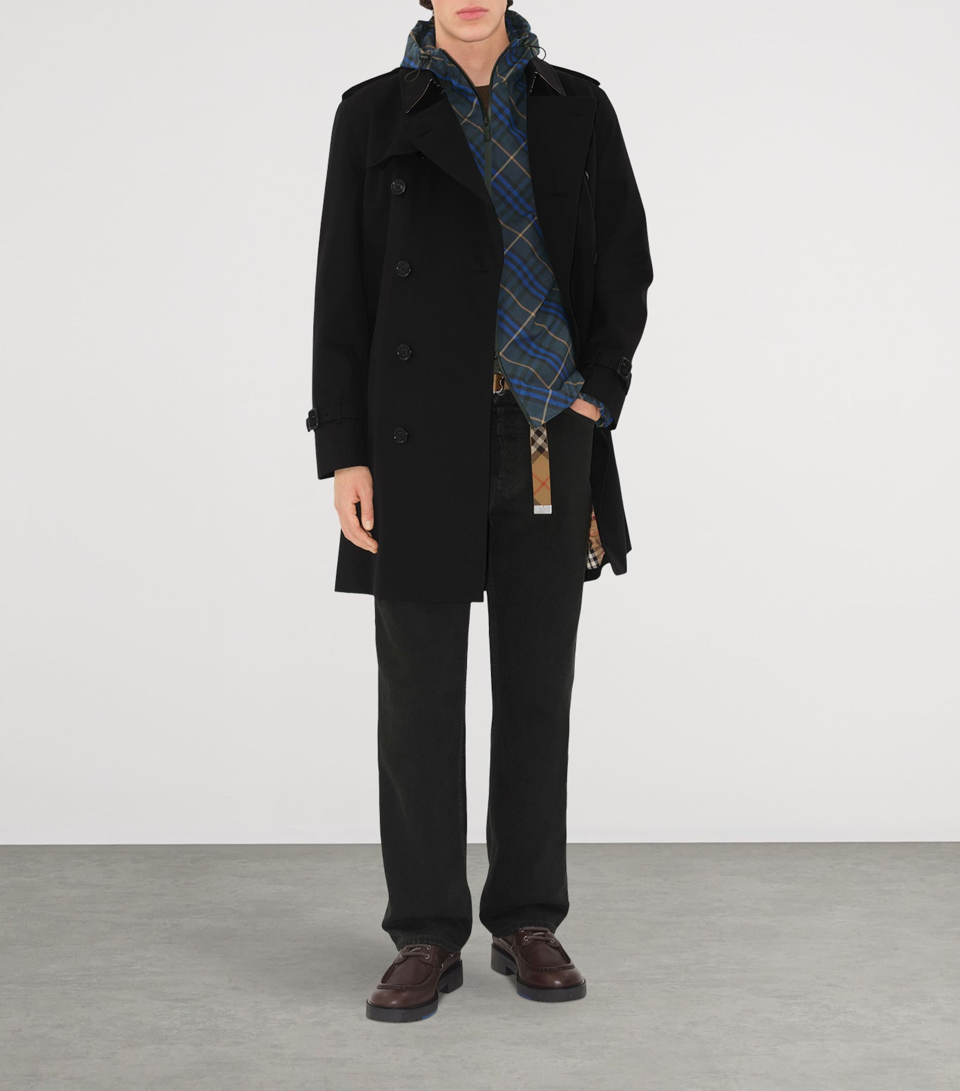 Burberry Black Mid-Length Kensington Heritage Trench Coat