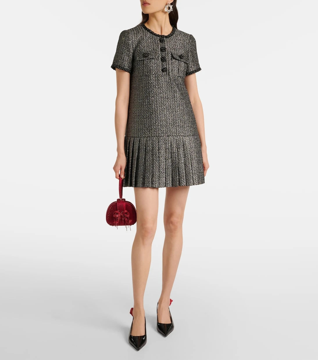 Self-Portrait - Pleated bouclé minidress