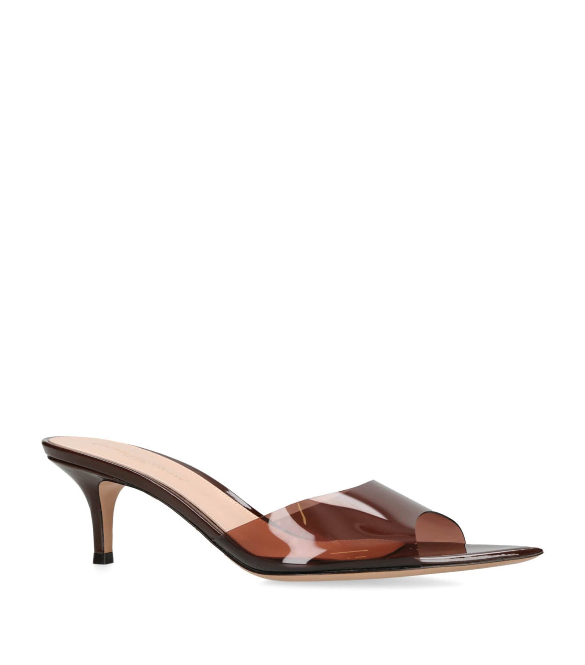 Gianvito Rossi Brown Glass Vernice Heeled Mules 55