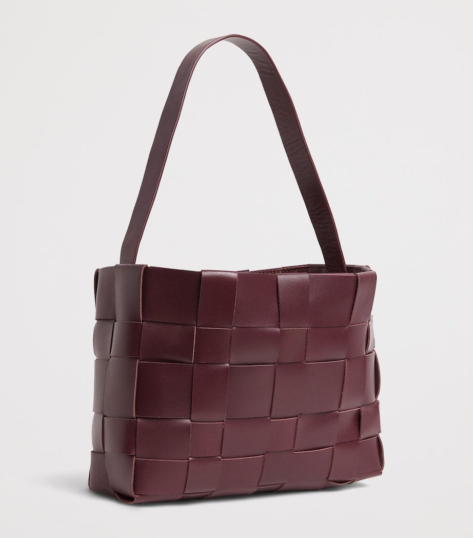 St. Agni Burgundy Mini Leather Woven Tote Bag