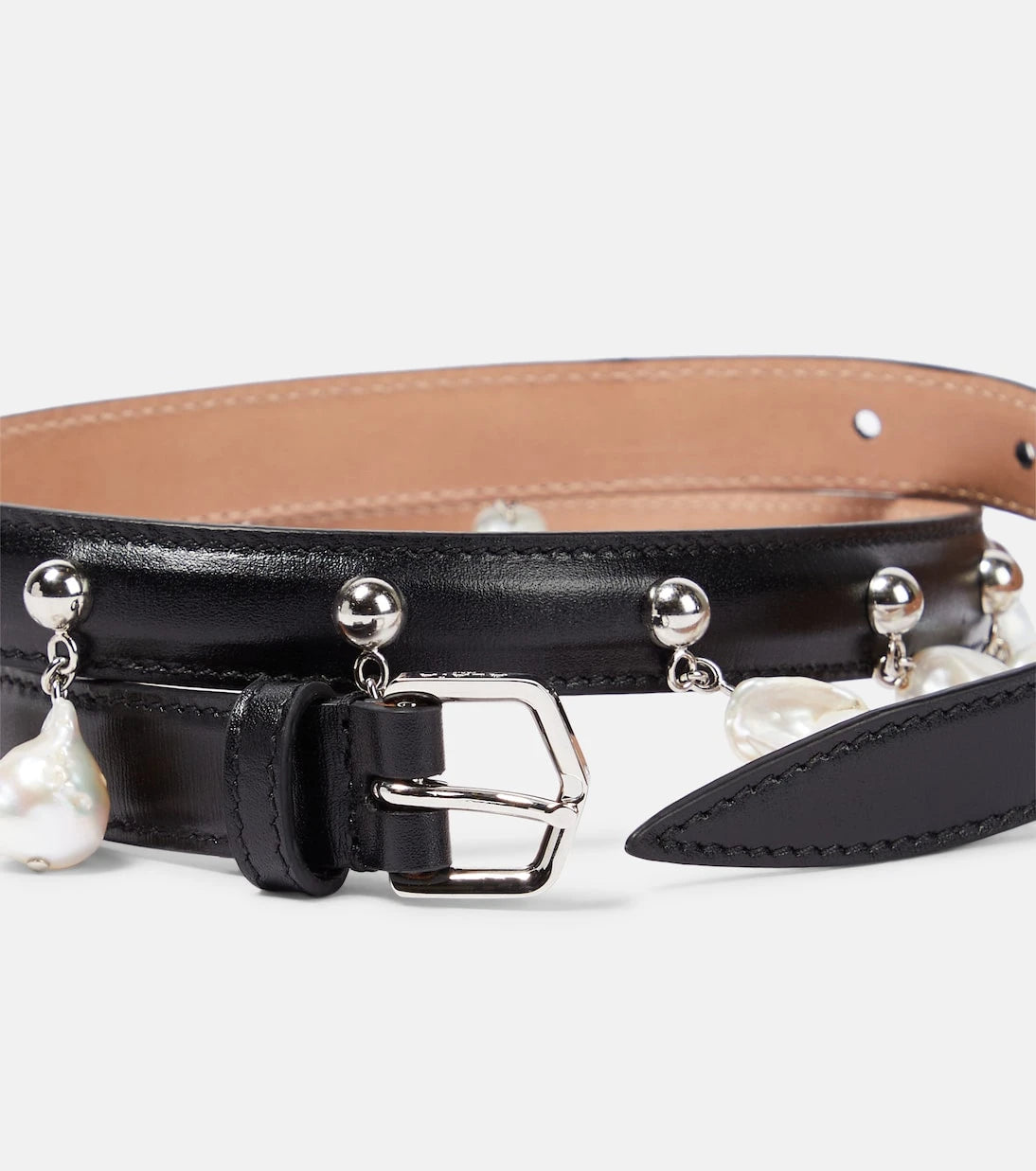 Alaïa - Faux pearl-embellished leather belt
