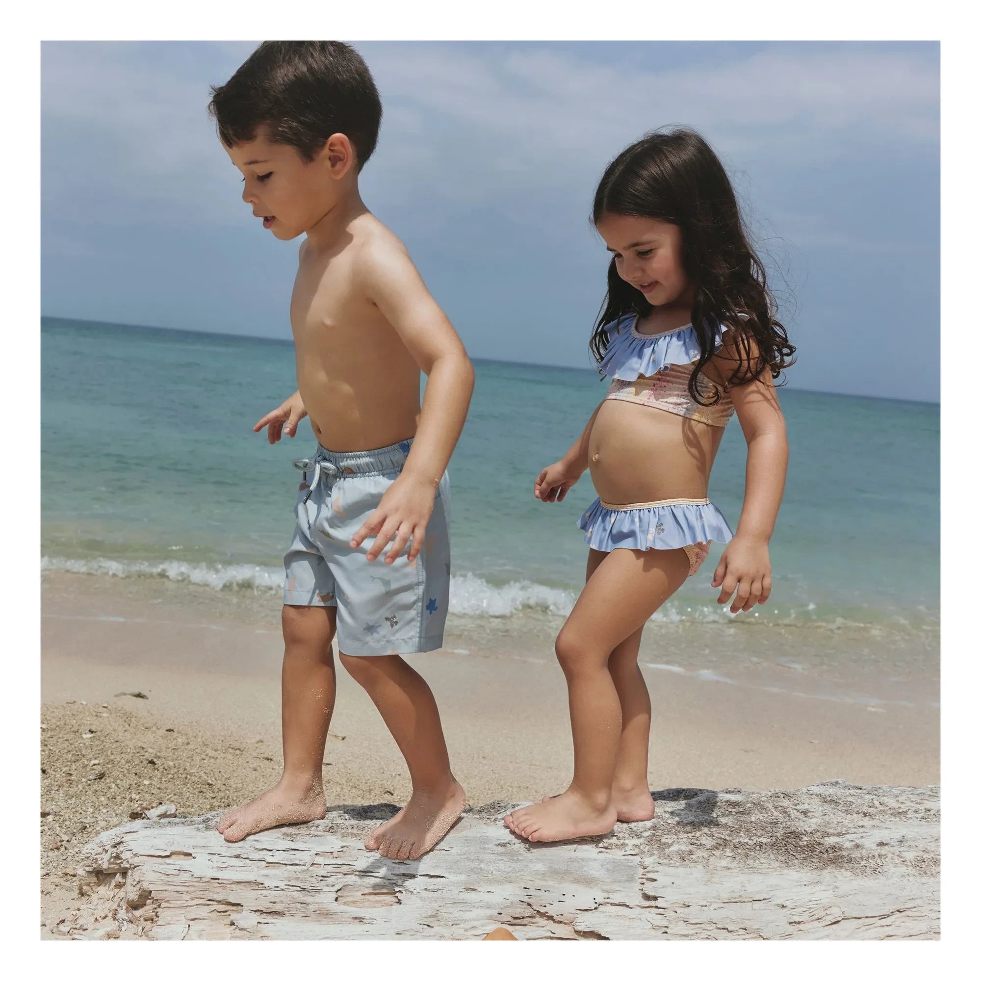 Wheat - Hansi Recycled Fiber Striped Swim Shorts | Pale blue
