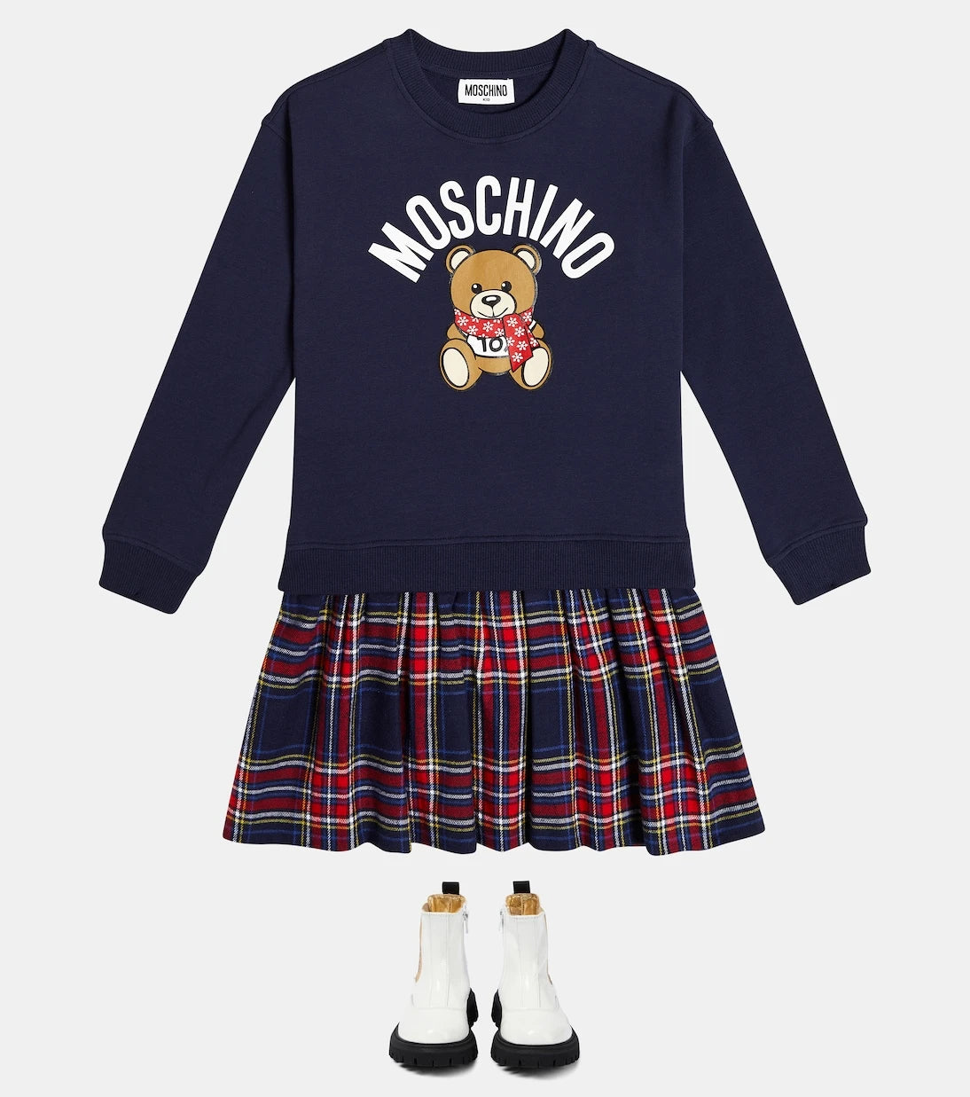 Moschino Kids - بوت من الجلد اللامع بشعار العلامة