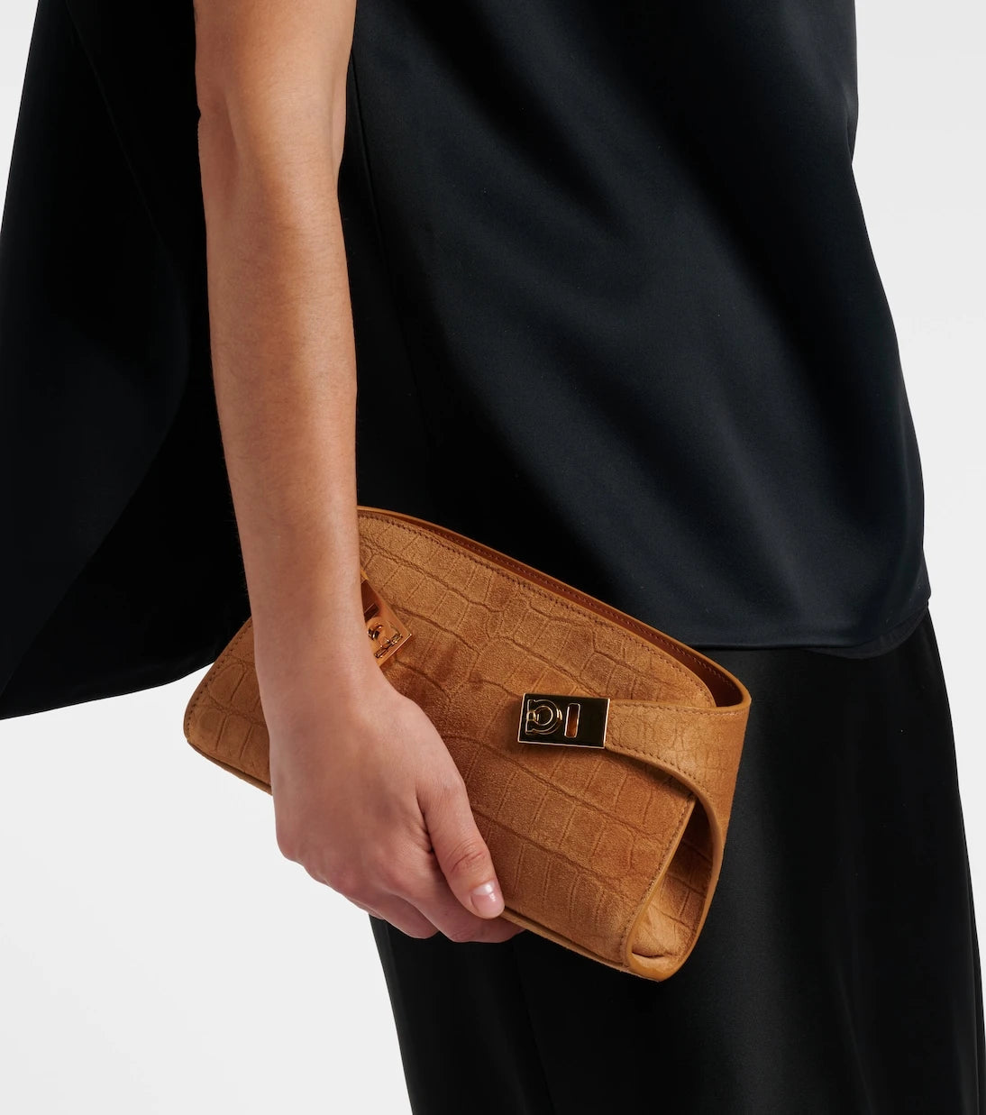 Ferragamo - Hug Mini croc-effect suede clutch