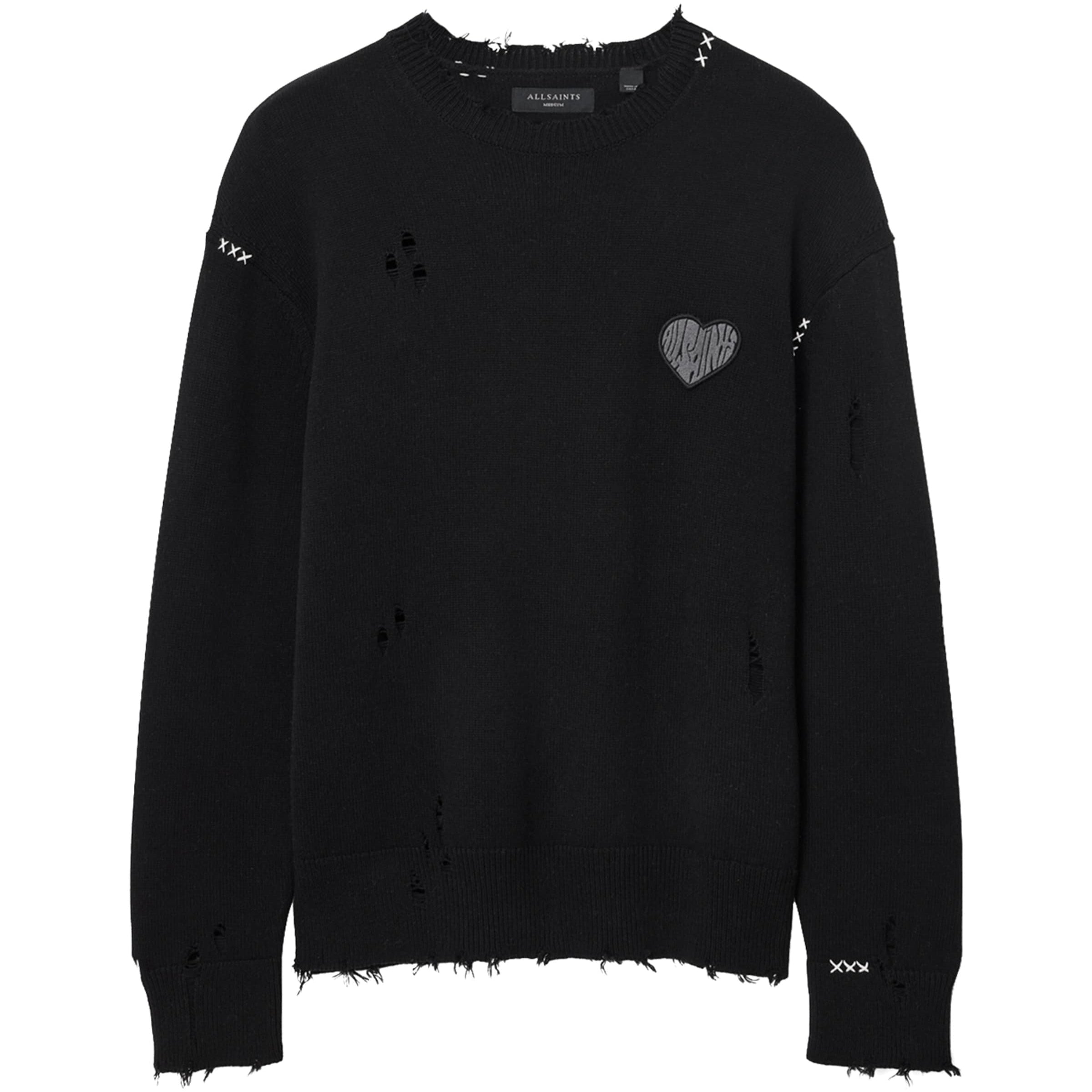 Black Cotton Distressed Theo Sweater