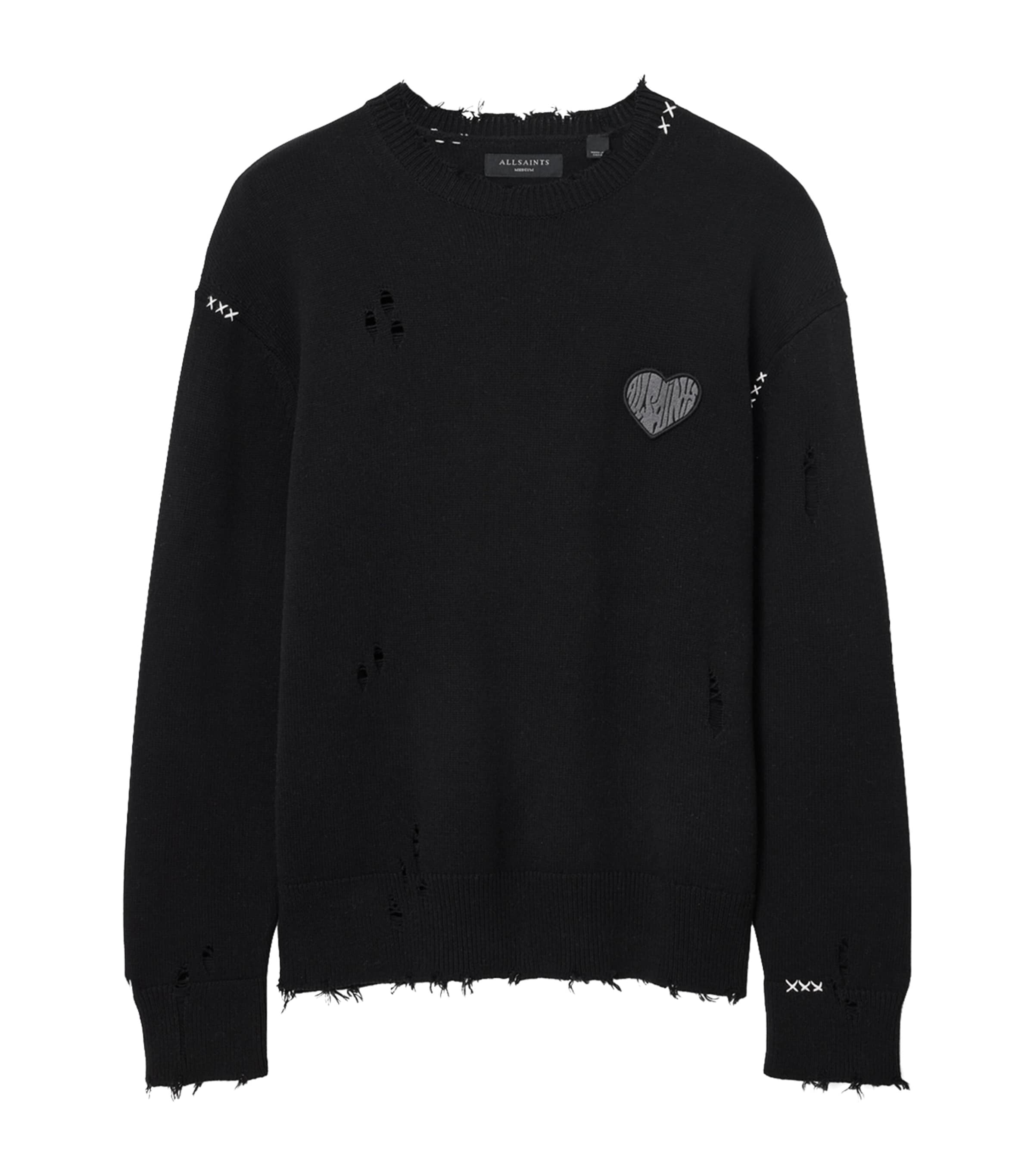 Black Cotton Distressed Theo Sweater