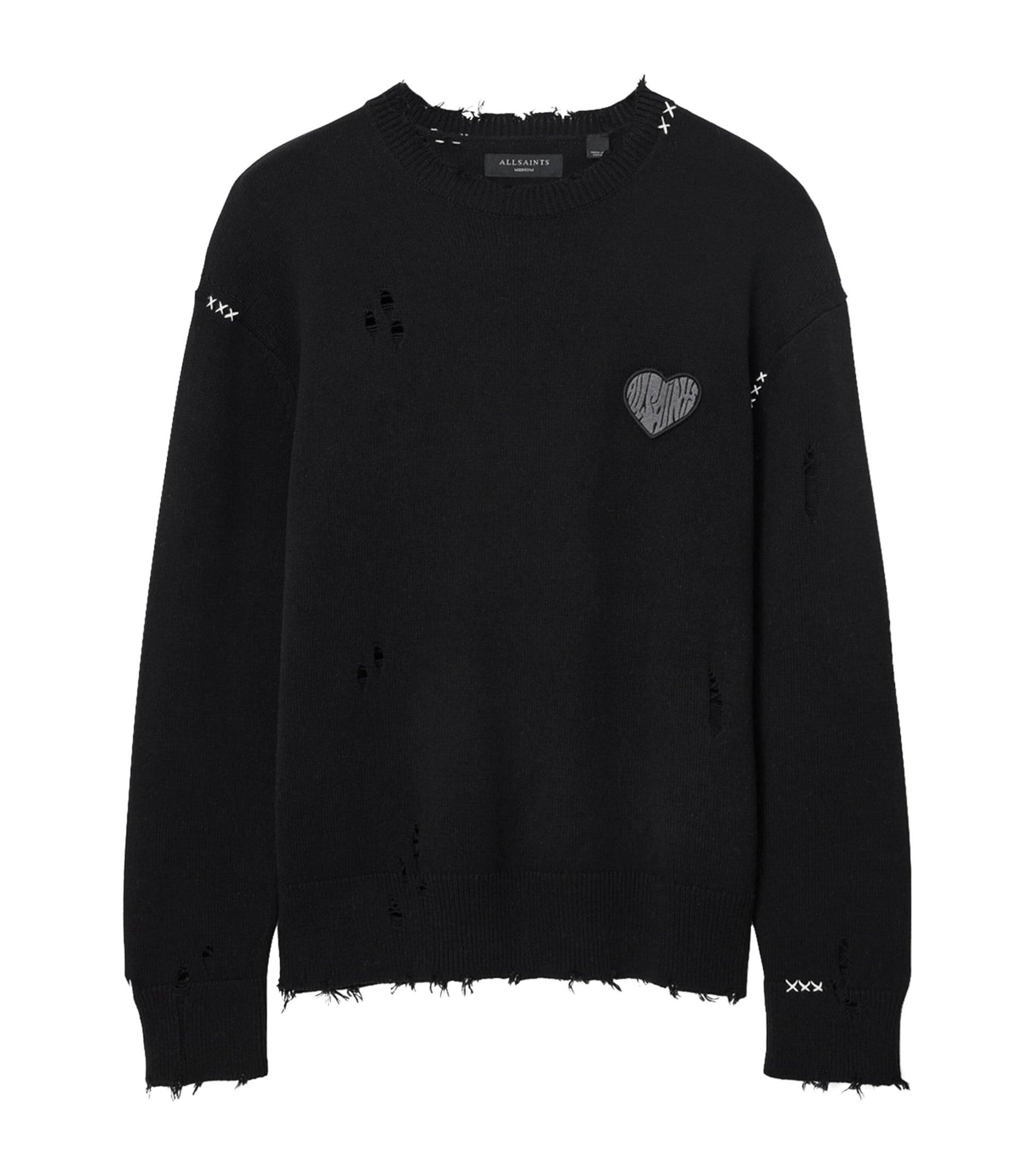 Black Cotton Distressed Theo Sweater
