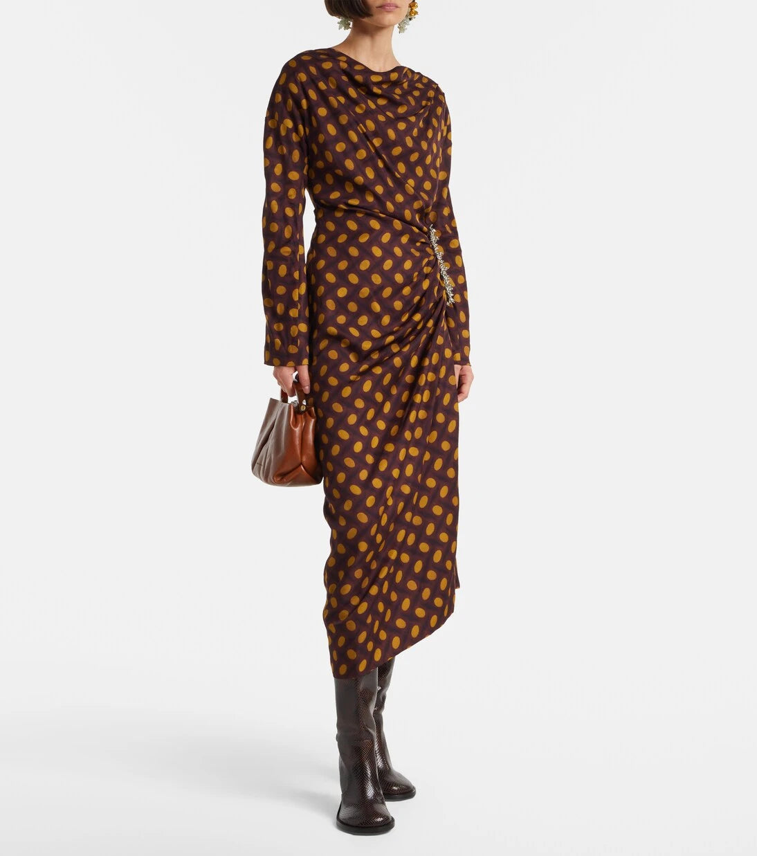 Dries Van Noten - فستان "ديدي" متوسط الطول منقط ومرصّع