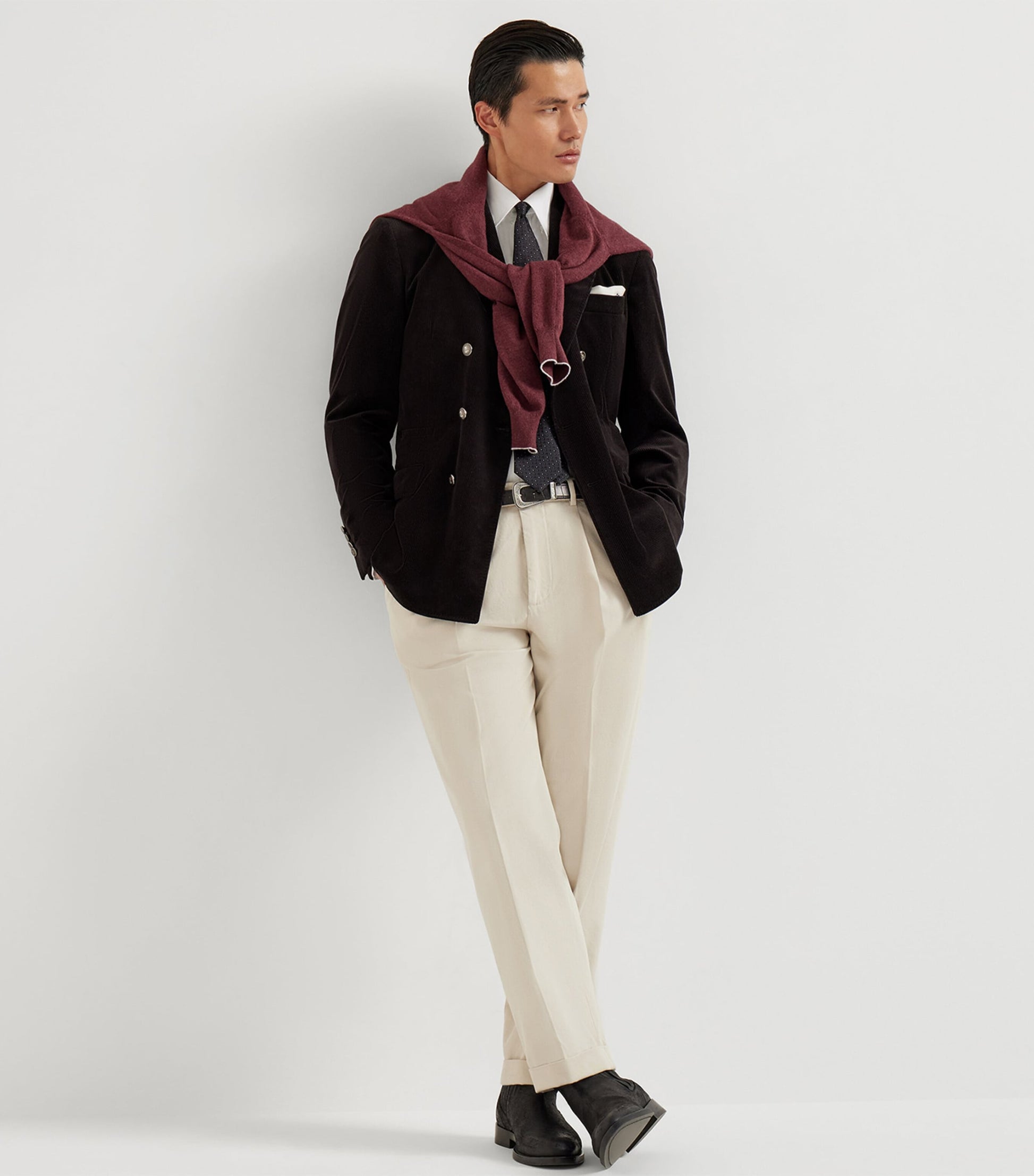 Brunello Cucinelli Black Cotton-Cashmere Corduroy Deconstructed Blazer