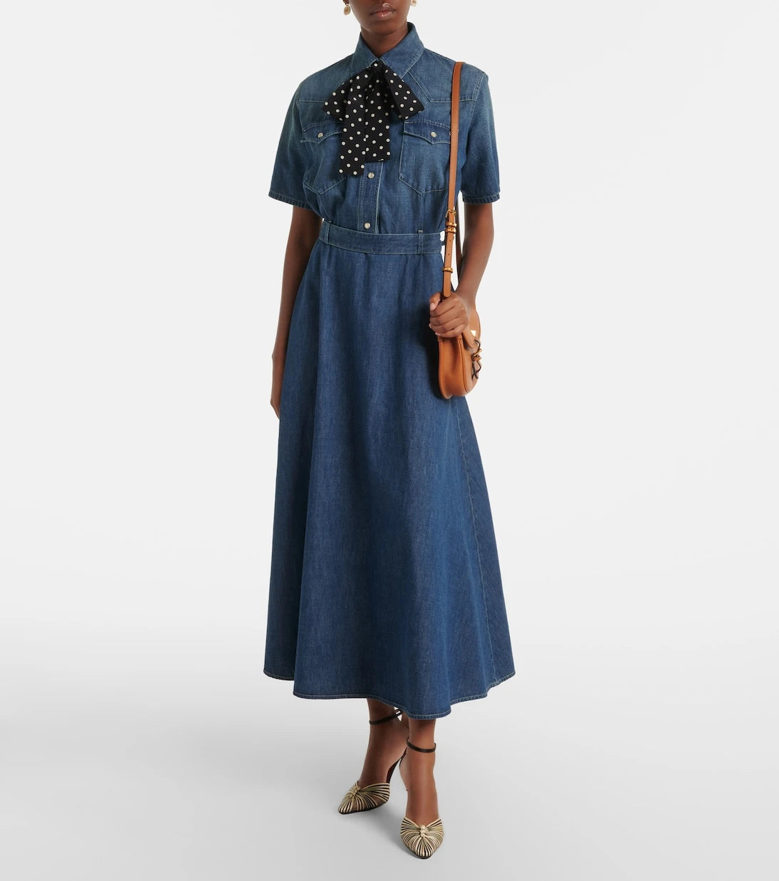 Valentino - Belted denim polo dress