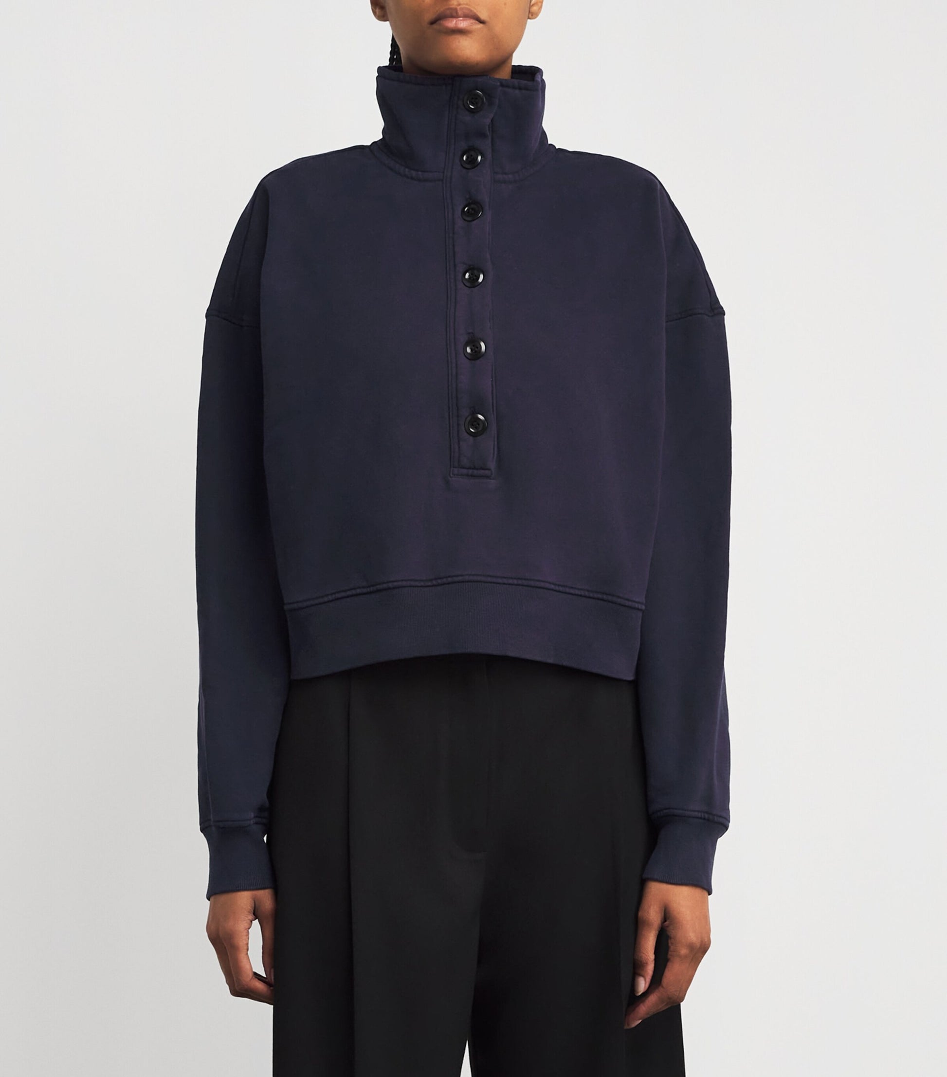 Navy Cotton Funnel-Neck Mirelle Sweatshirt