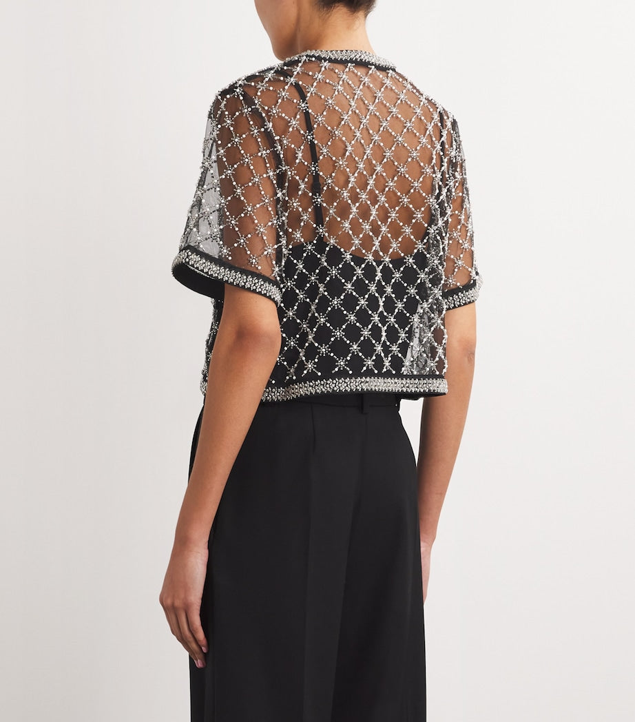 Black Mesh Beaded Top