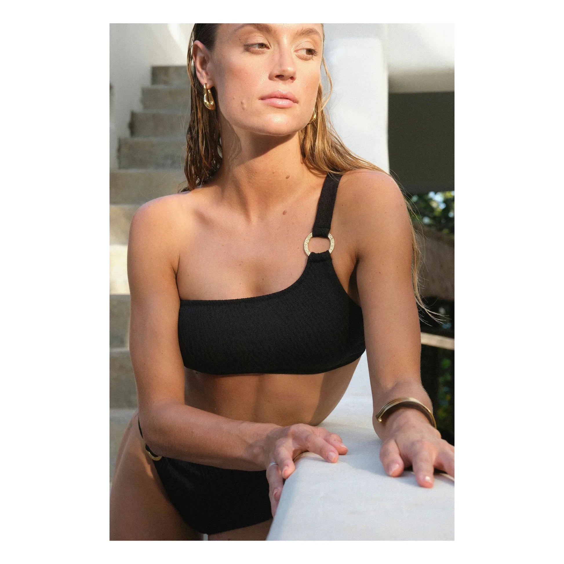 Fresh & Salt - Typha Zebra Asymmetrical Swimsuit Top | Black