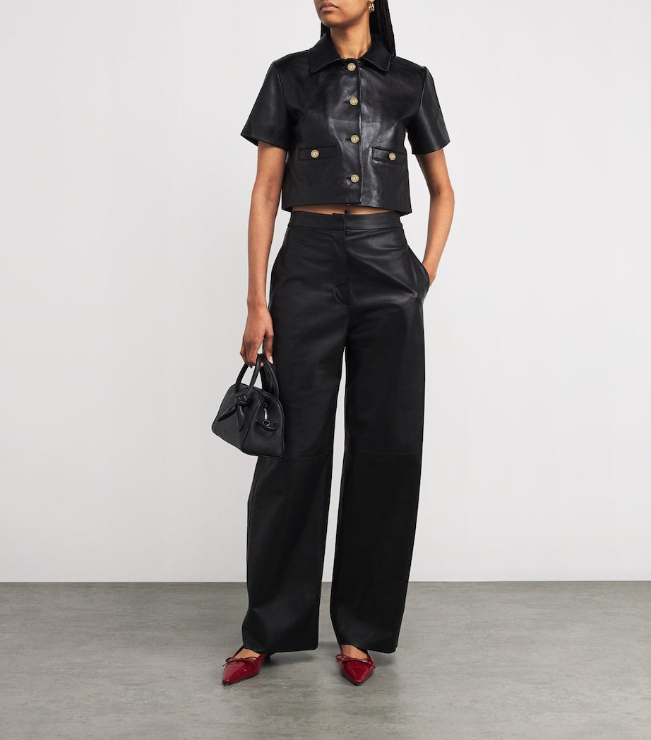 Maje Black Cropped Leather Jacket