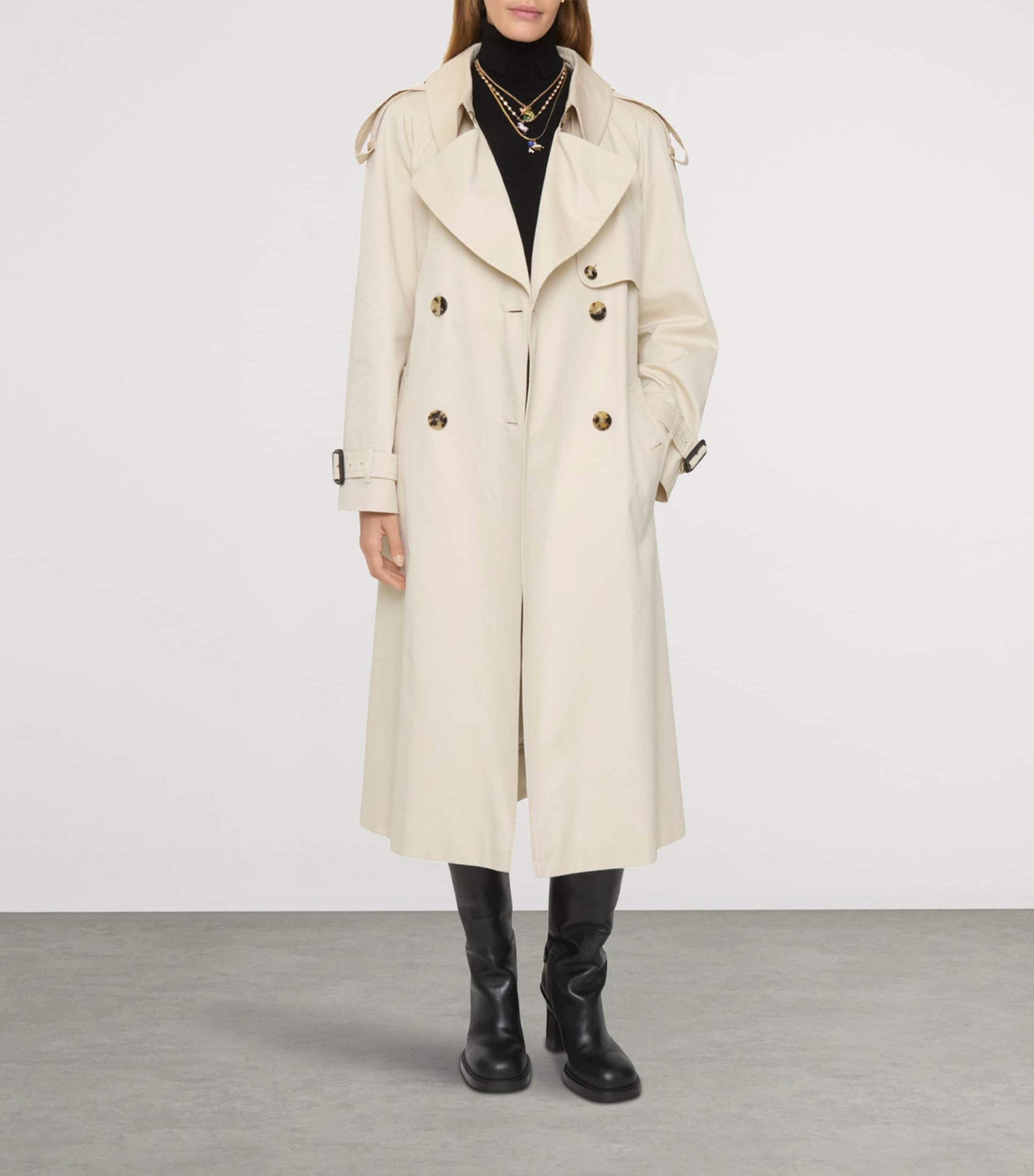 Burberry White Gabardine Fitzrovia Long Trench Coat