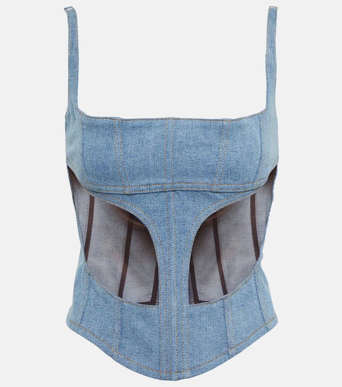 Mugler - Denim and mesh corset top