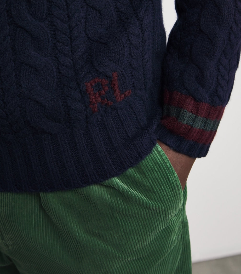 Blue Wool-Cashmere V-Neck Sweater