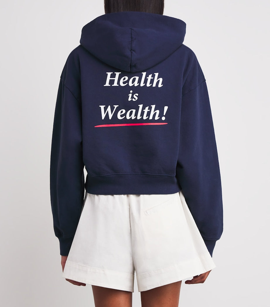 Navy Health Is Wealth Cropped Hoodie