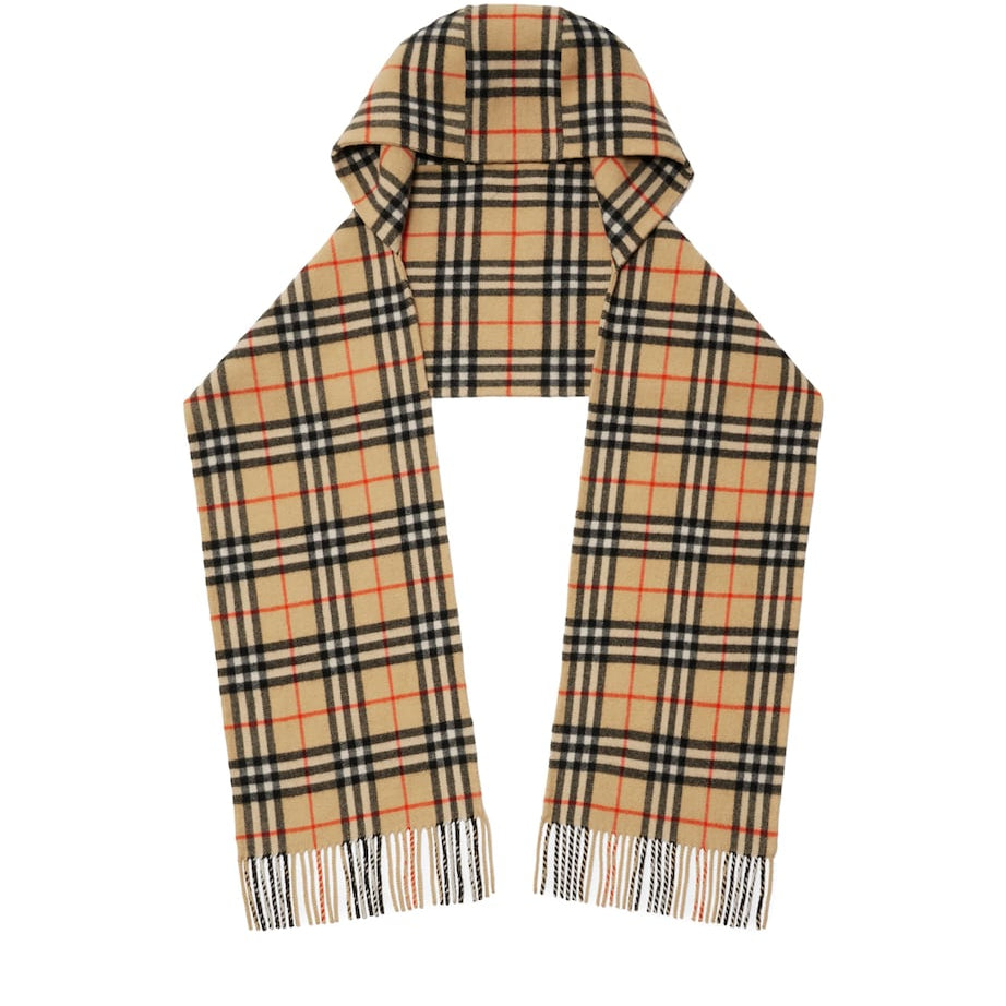 Beige Cashmere Check Hooded Scarf