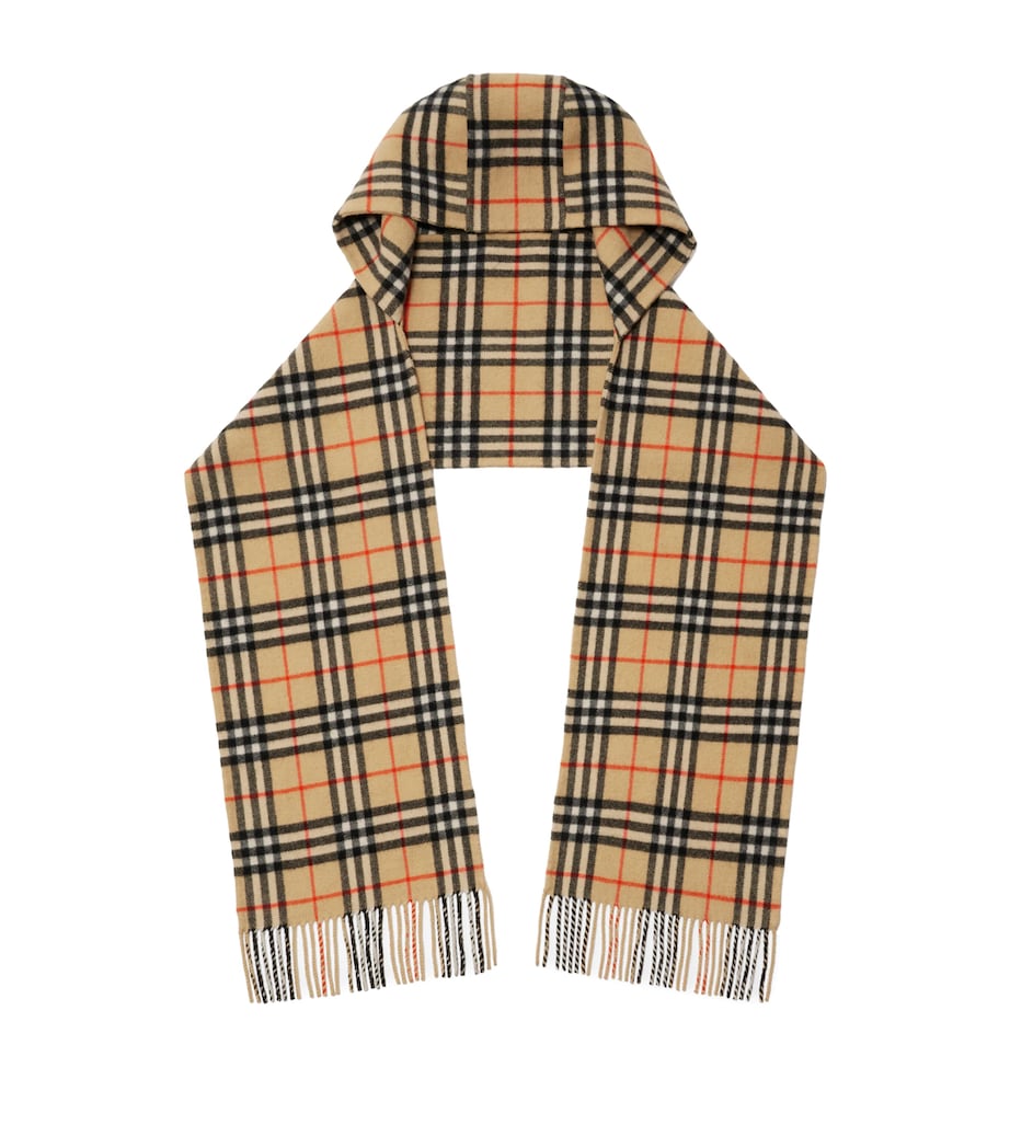 Beige Cashmere Check Hooded Scarf