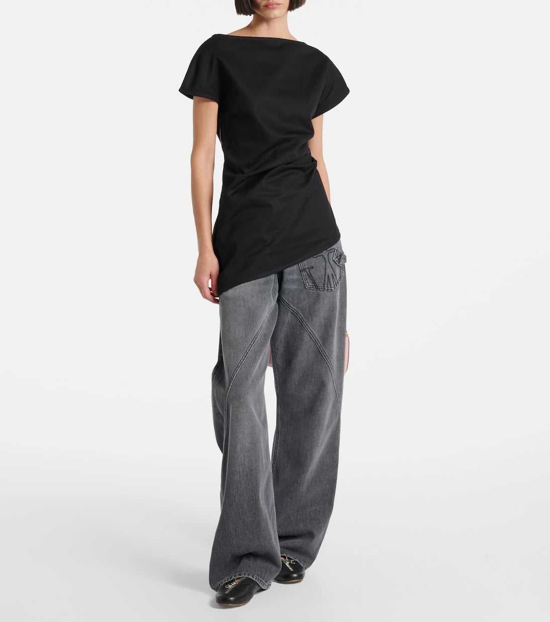 JW Anderson - Lace-trimmed asymmetric cotton top