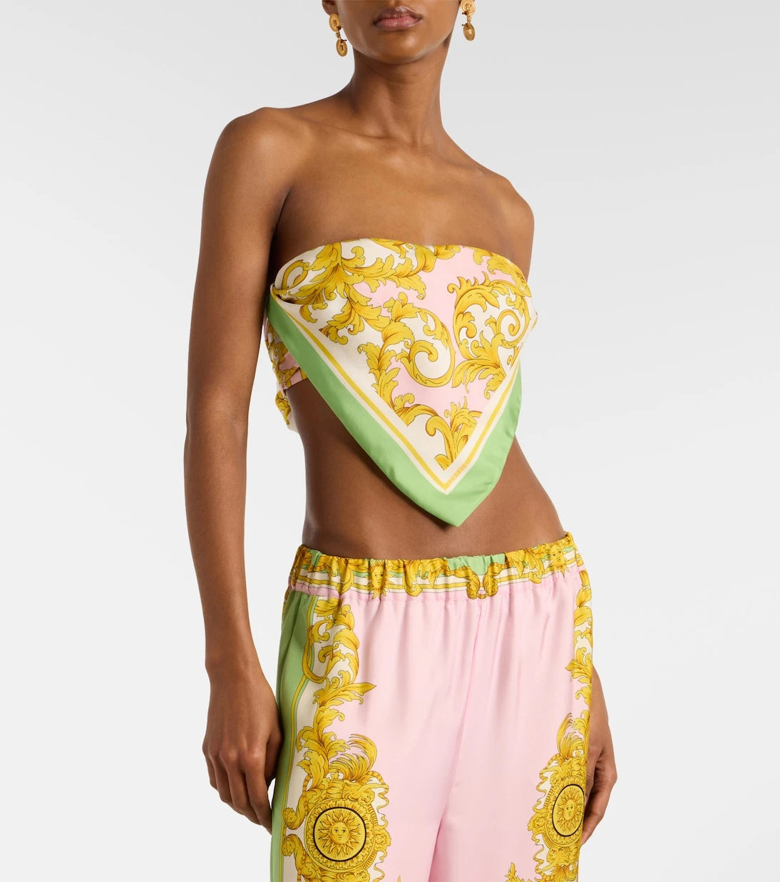 Versace - Printed silk twill bandeau top
