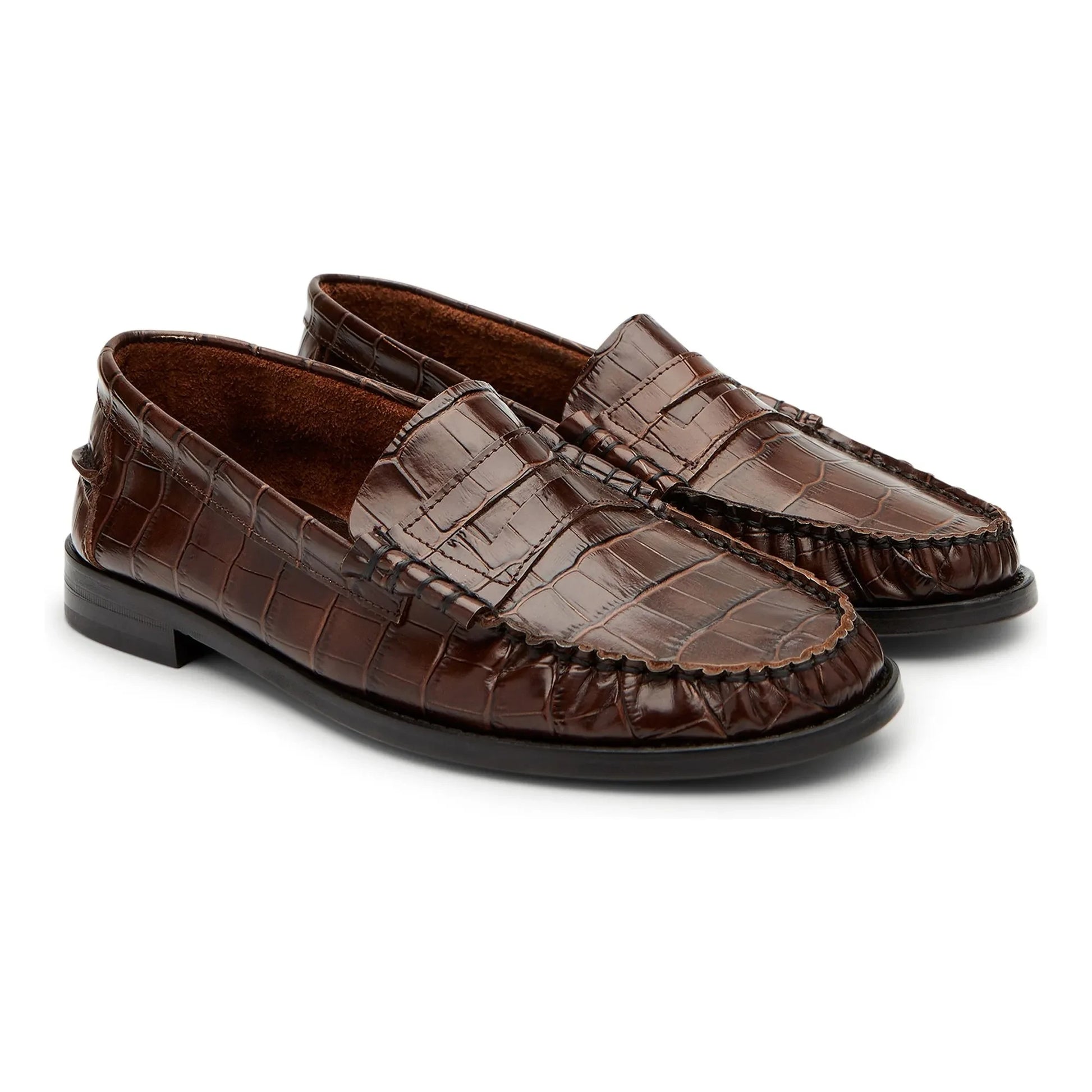 Augusta - Zoe Crocodile Effect Loafers | Chocolate