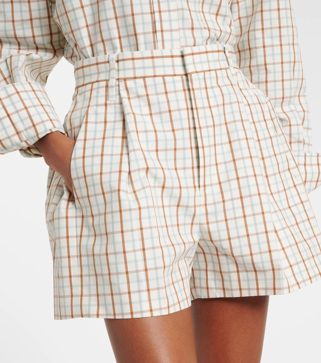 Victoria Beckham - Checked pleated cotton shorts