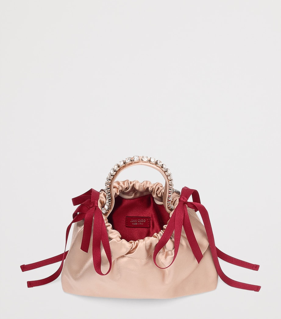 Jimmy Choo Pink Mini Satin Bow-Detail Drawstring Bag