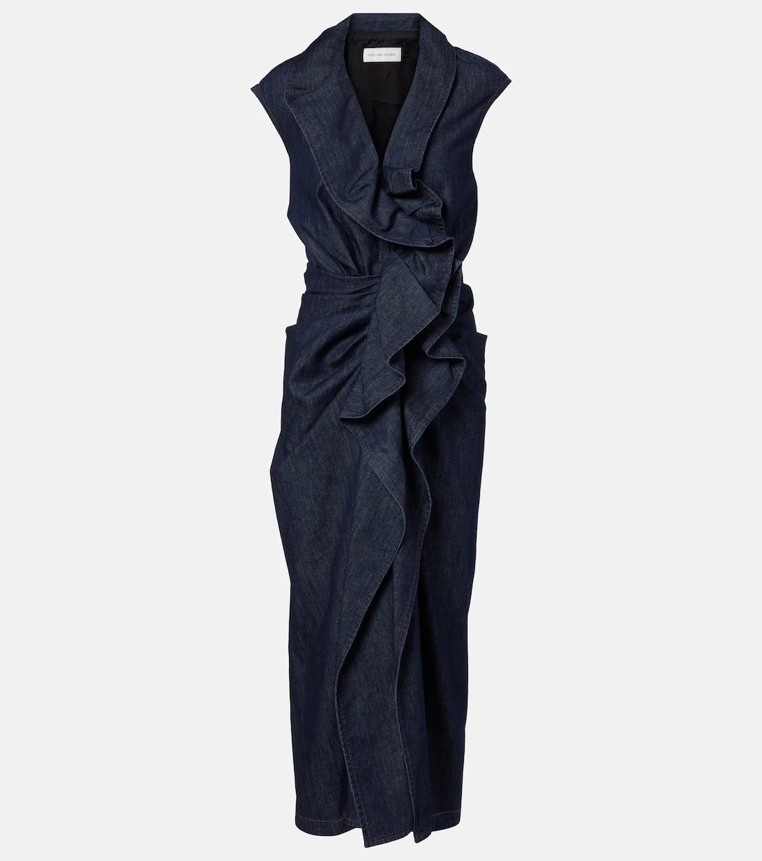 Dries Van Noten - Ruffled denim midi dress