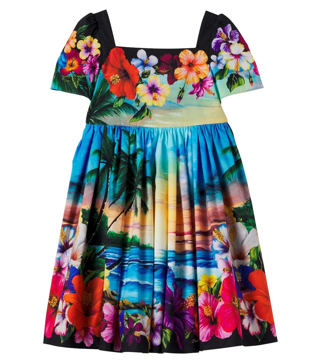 Dolce&Gabbana Kids - فستان قطني مطوي بطبعة