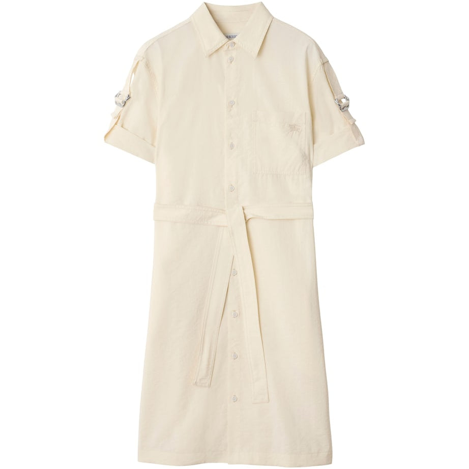 White Silk-Blend Shirt Dress