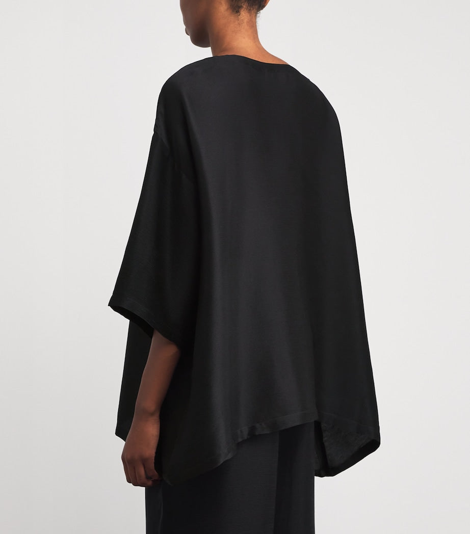 Eskandar Black Silk Plissé Scoop-Neck Top