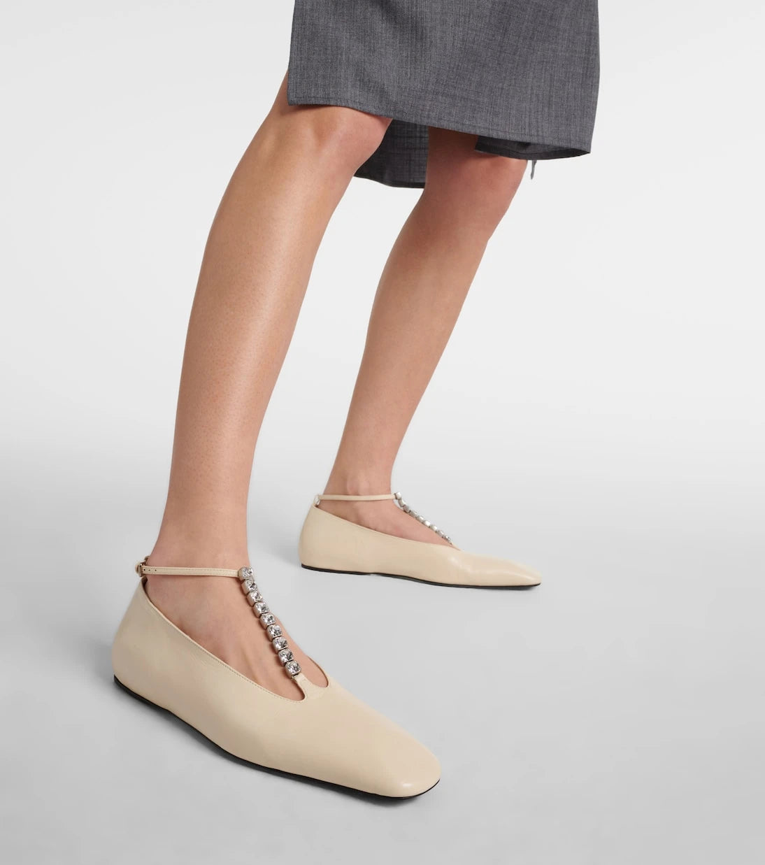 Jil Sander - Crystal-embellished leather ballet flats