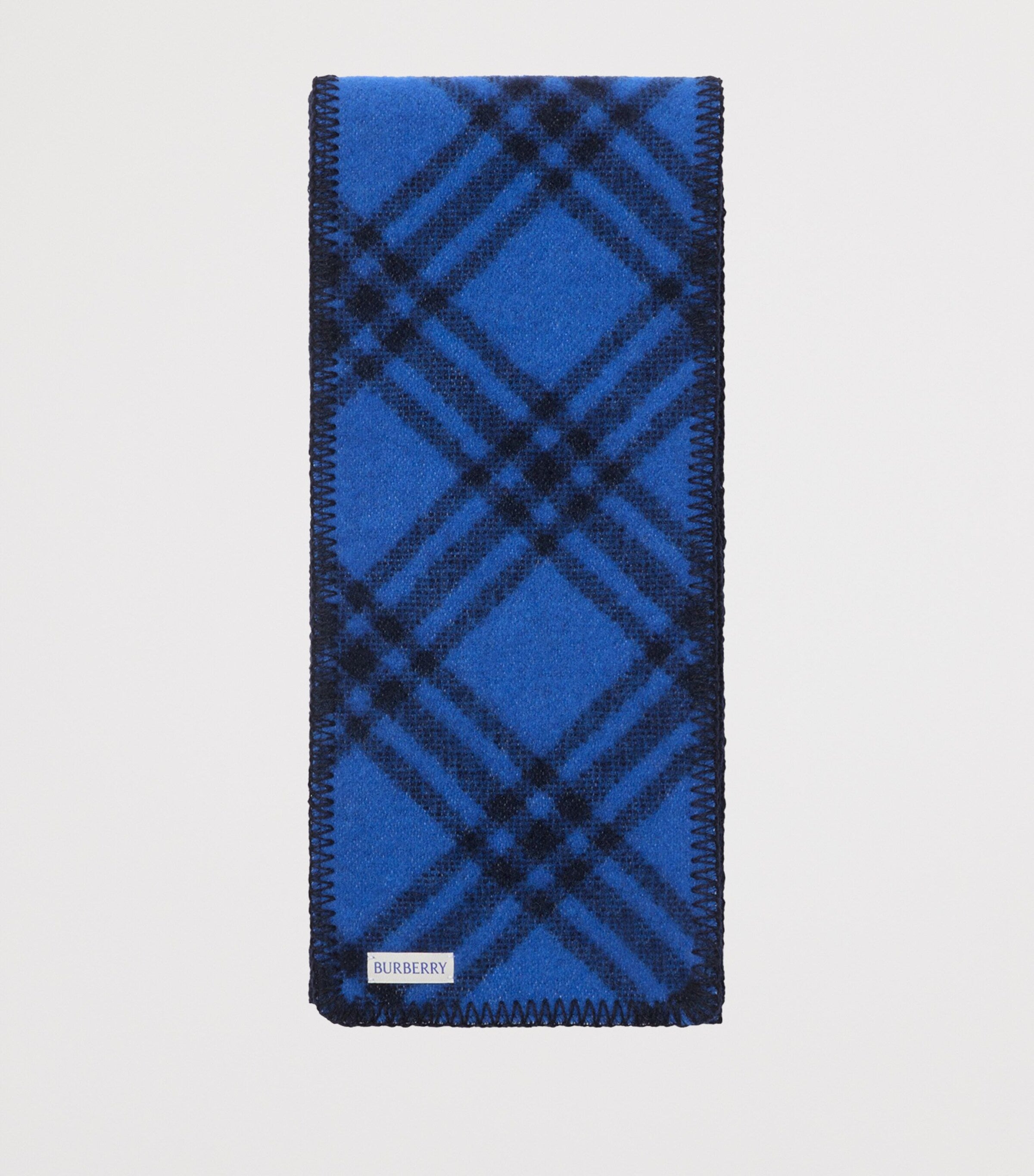 Blue Narrow Wool Check Scarf