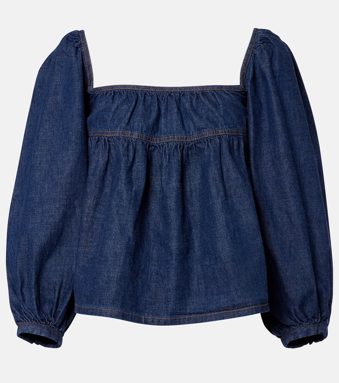 Saint Laurent - Gathered denim blouse