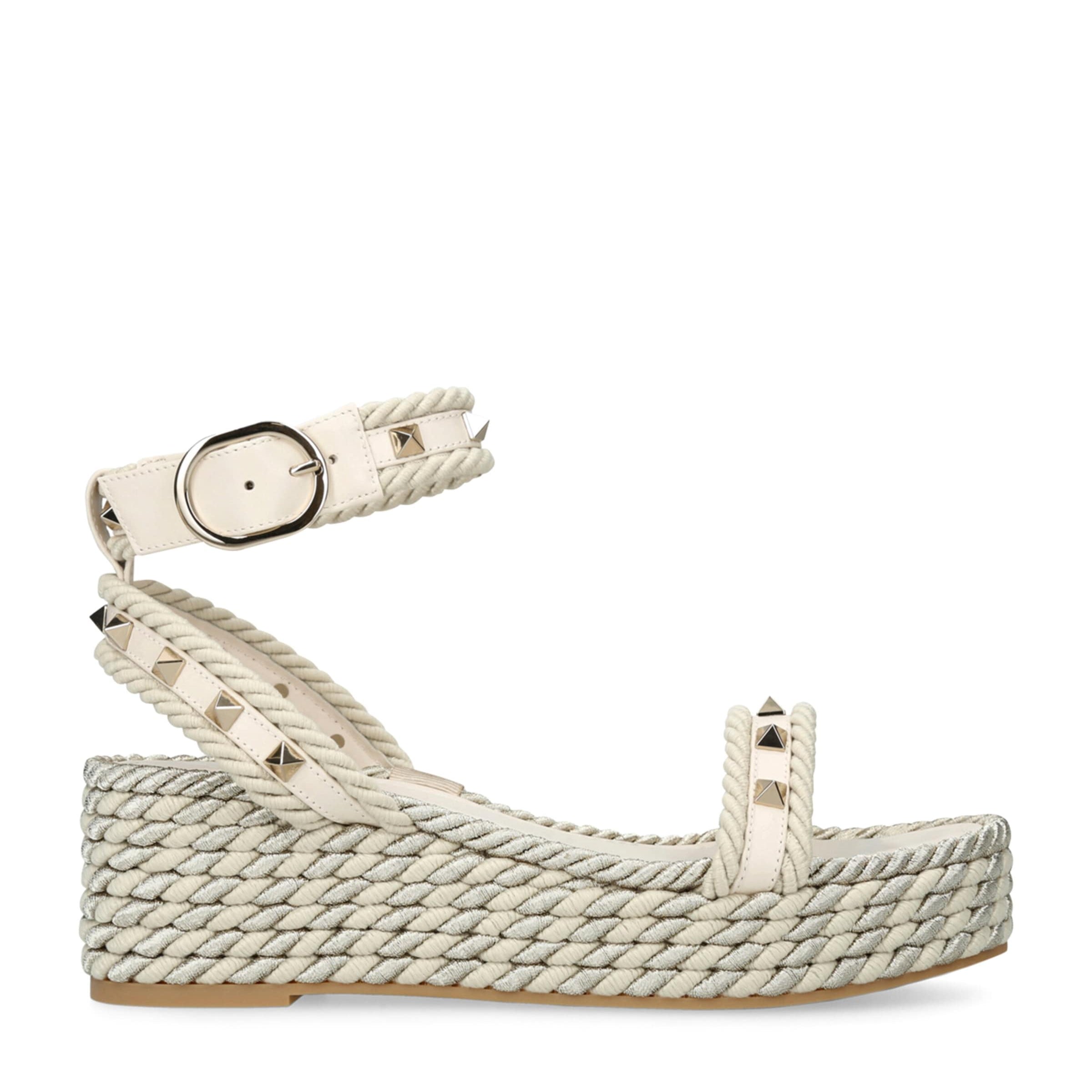 Valentino Garavani White Leather Rockstud Espadrille Sandals 45