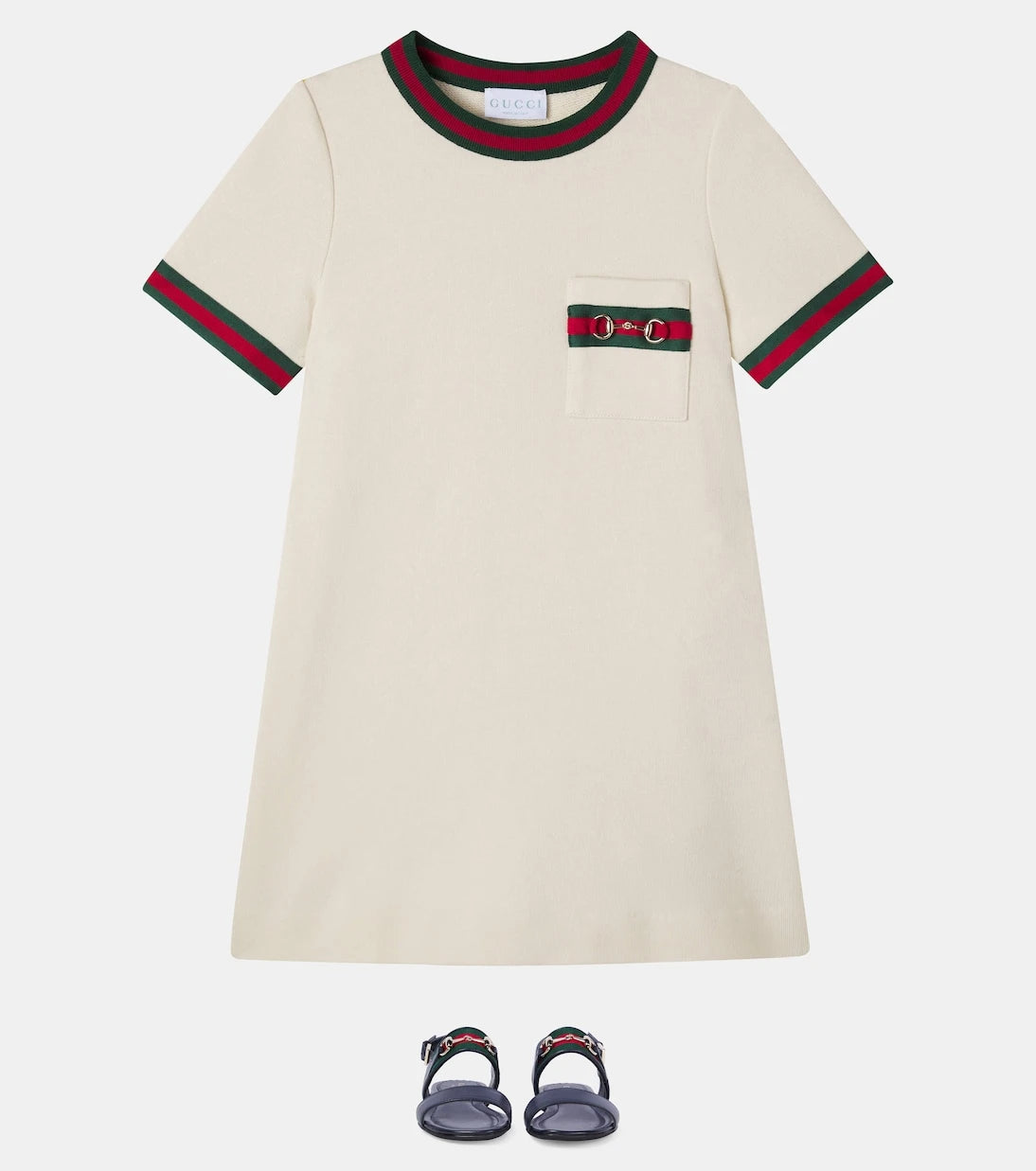 Gucci Kids - فستان قطني بشريط ويب وحلية هورسبت