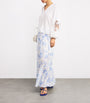 Blue Linen-Blend Watercolour Maxi Skirt