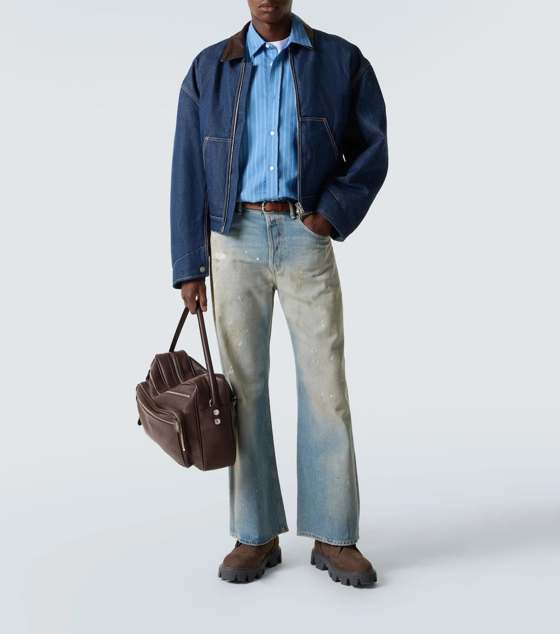 Acne Studios - جاكيت دينم بحواف جلدية