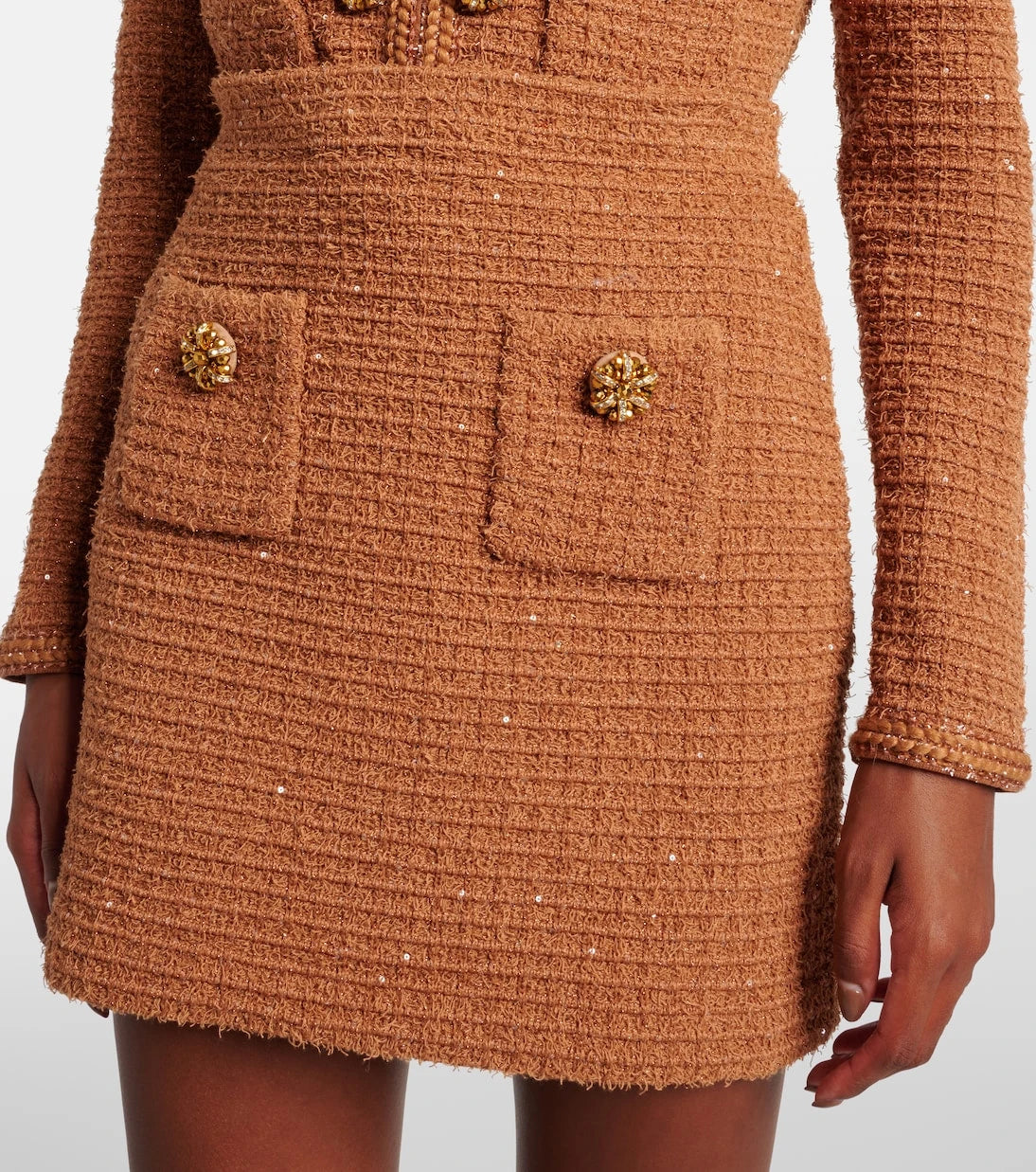 Self-Portrait - Waffle-knit embellished pencil skirt