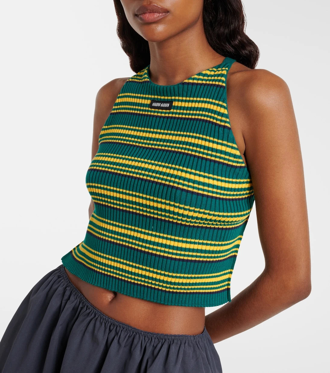 Miu Miu - Ribbed-knit striped cotton-blend top