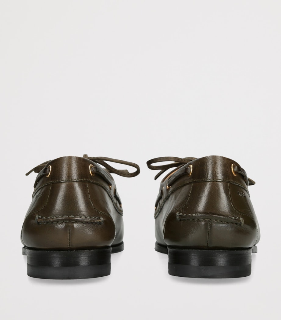 Bally Green Leather Pathy Boat Shoes