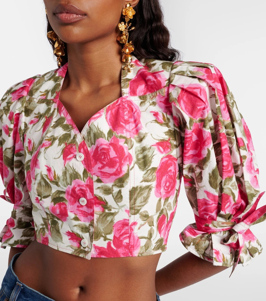 Chloé - Floral cropped puff-sleeve cotton blouse