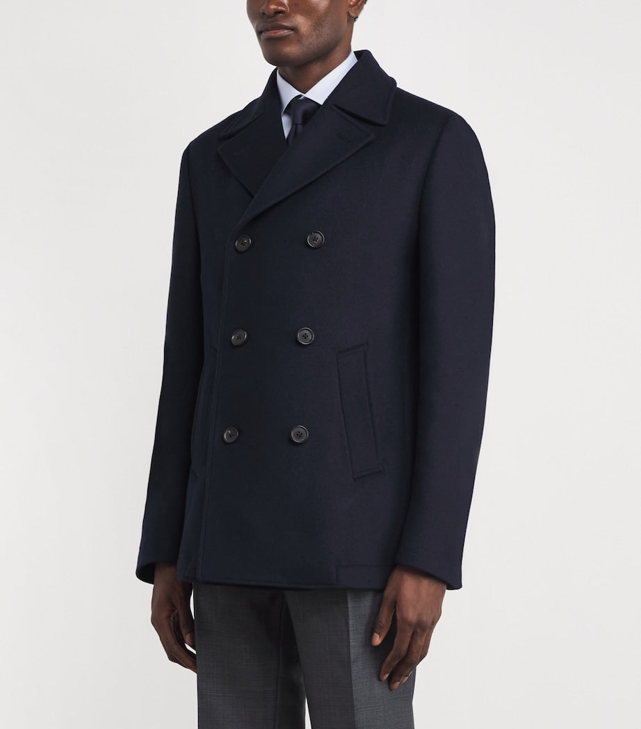 Navy Wool-Silk-Cashmere Pea Coat
