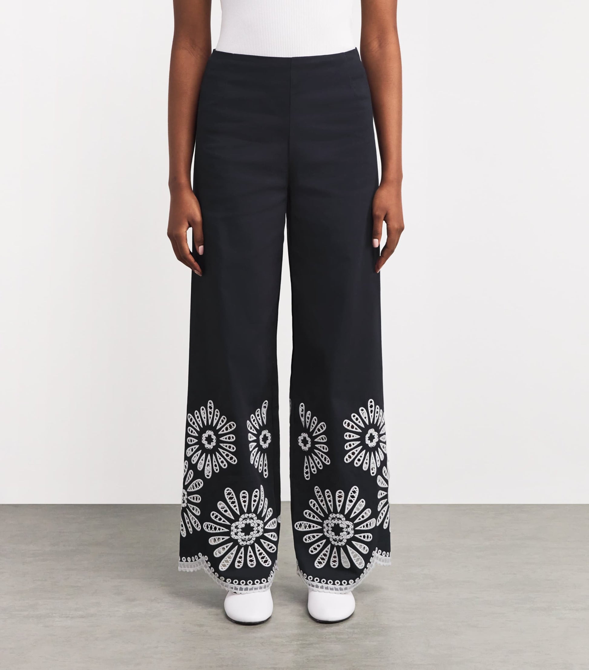 Embroidered Wide-Leg Trousers NAVY